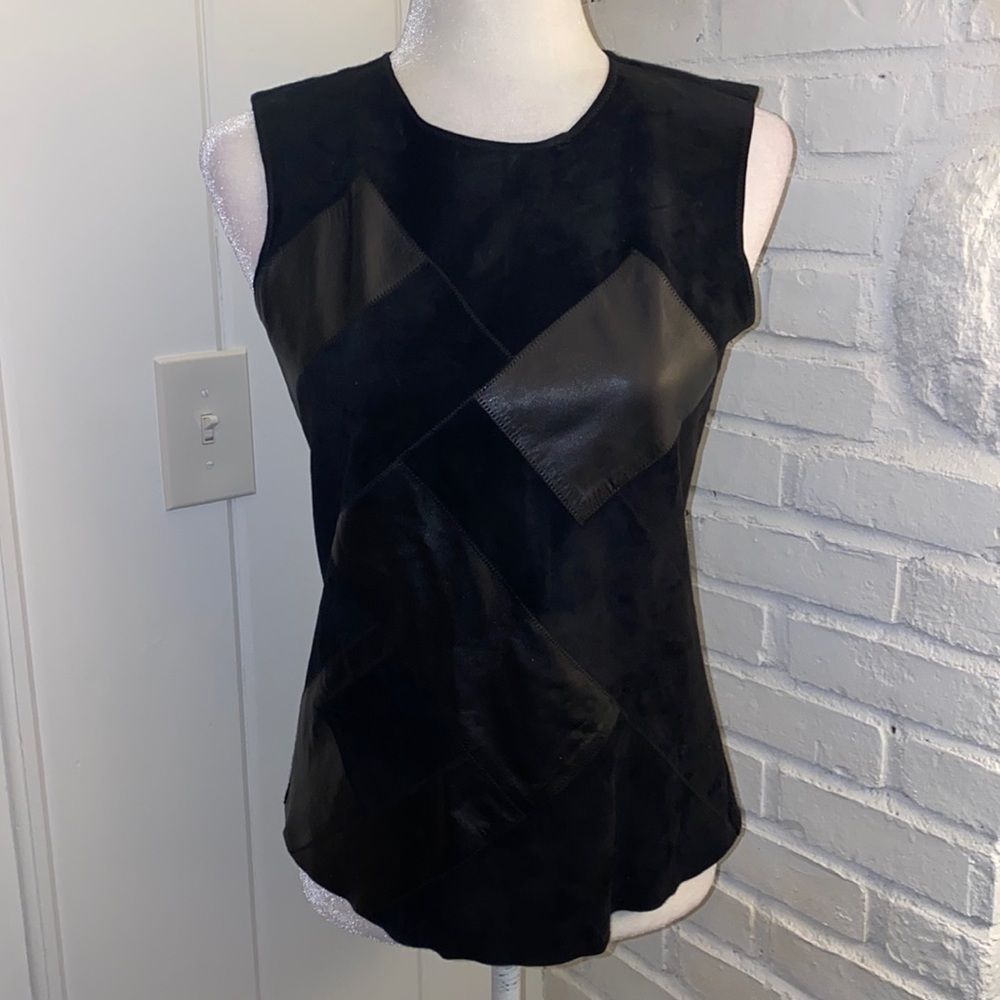 EUC Derek Lam Black Patchwork Leather Top